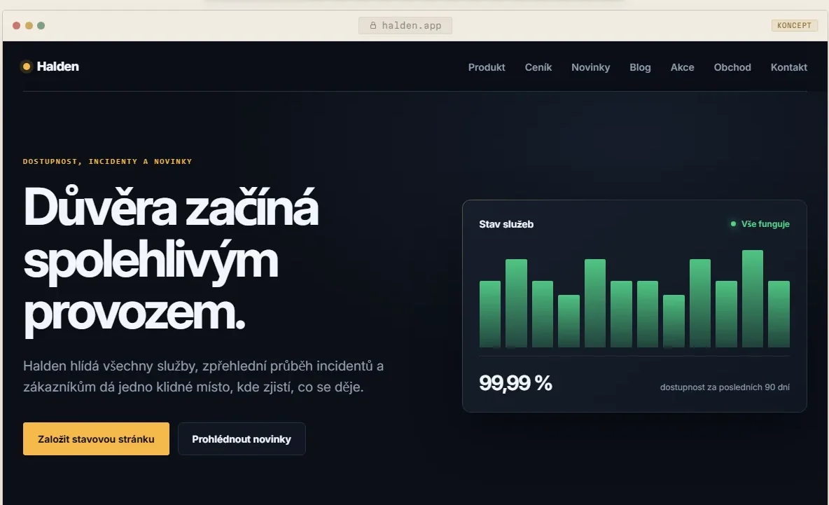Editor Veldon Edit otevřený na ukázkovém webu